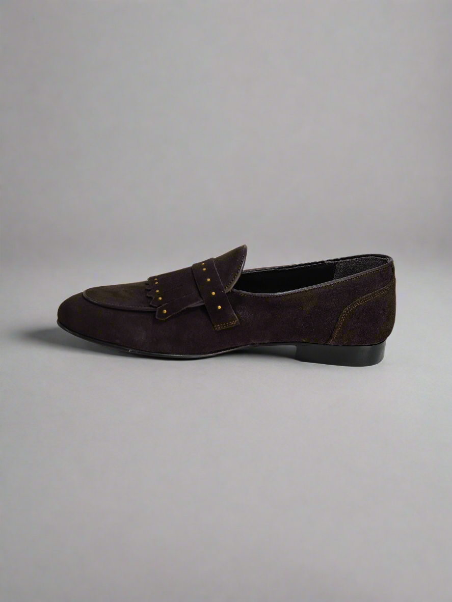 FERRINO Milano - Slippers con borchie camoscio Testa di moro
