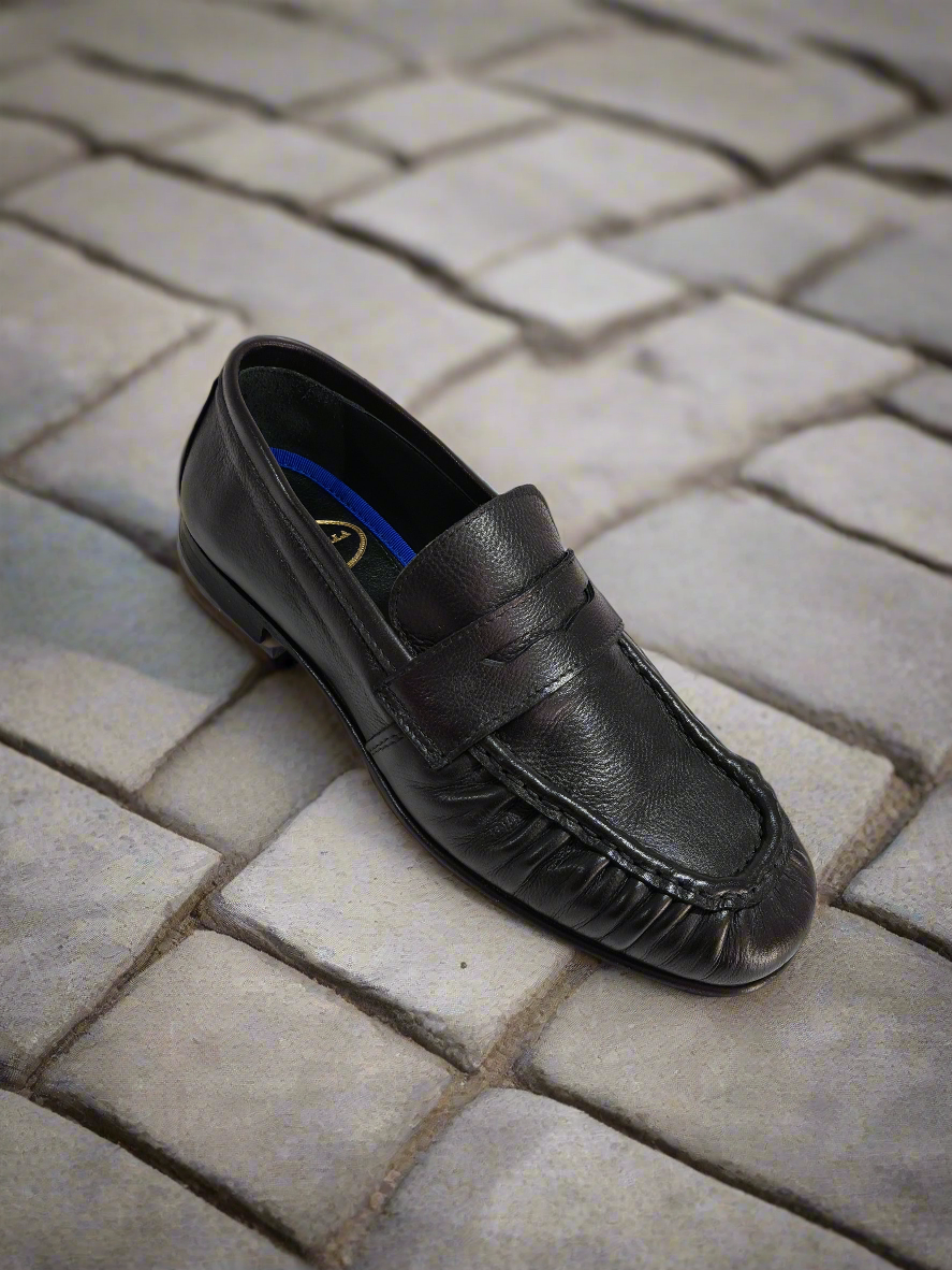 Fratelli RENNELLA 1935 - 8075 Mocassino pelle arricciata capra nero