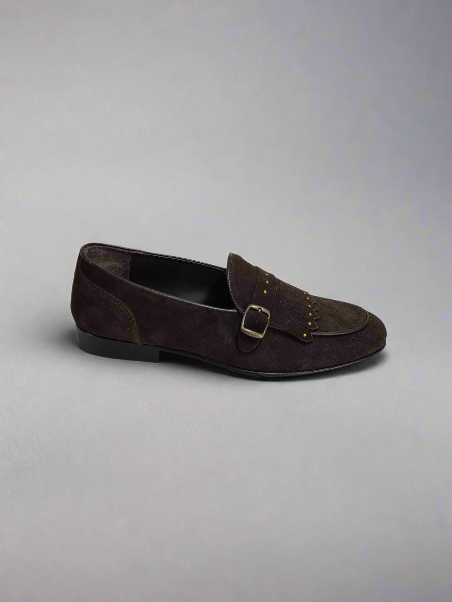 FERRINO Milano - Slippers con borchie camoscio Testa di moro