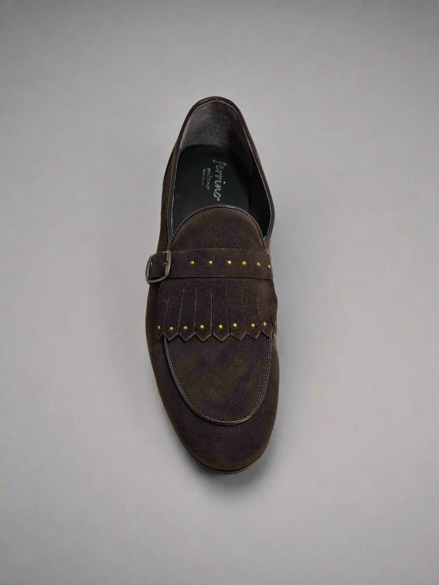 FERRINO Milano - Slippers con borchie camoscio Testa di moro