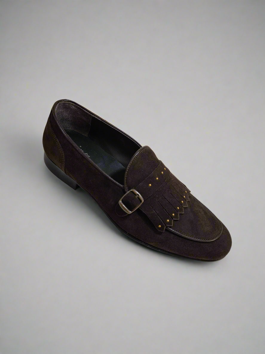 FERRINO Milano - Slippers con borchie camoscio Testa di moro
