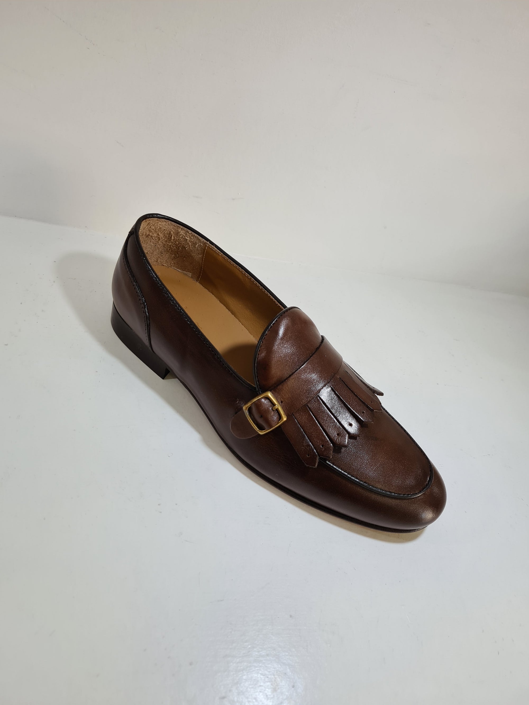FERRINO Milano - Slippers con frangia e fibbia Pelle Testa di moro