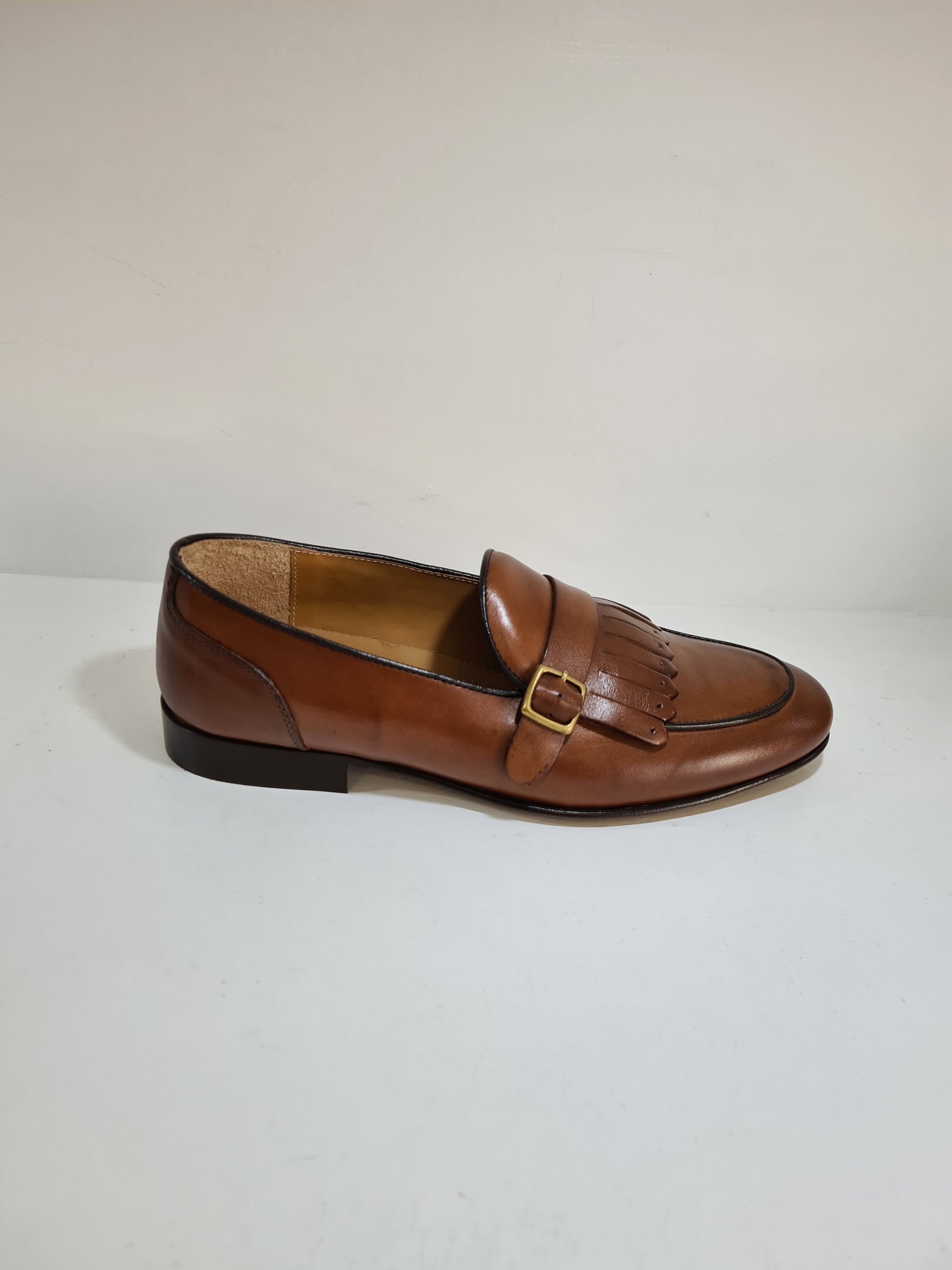 FERRINO Milano - Slippers con fibbia e frangia Pelle Cuoio