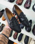 FERRINO Milano - A115 Fibbia e Frangia Pelle Stampato Nero