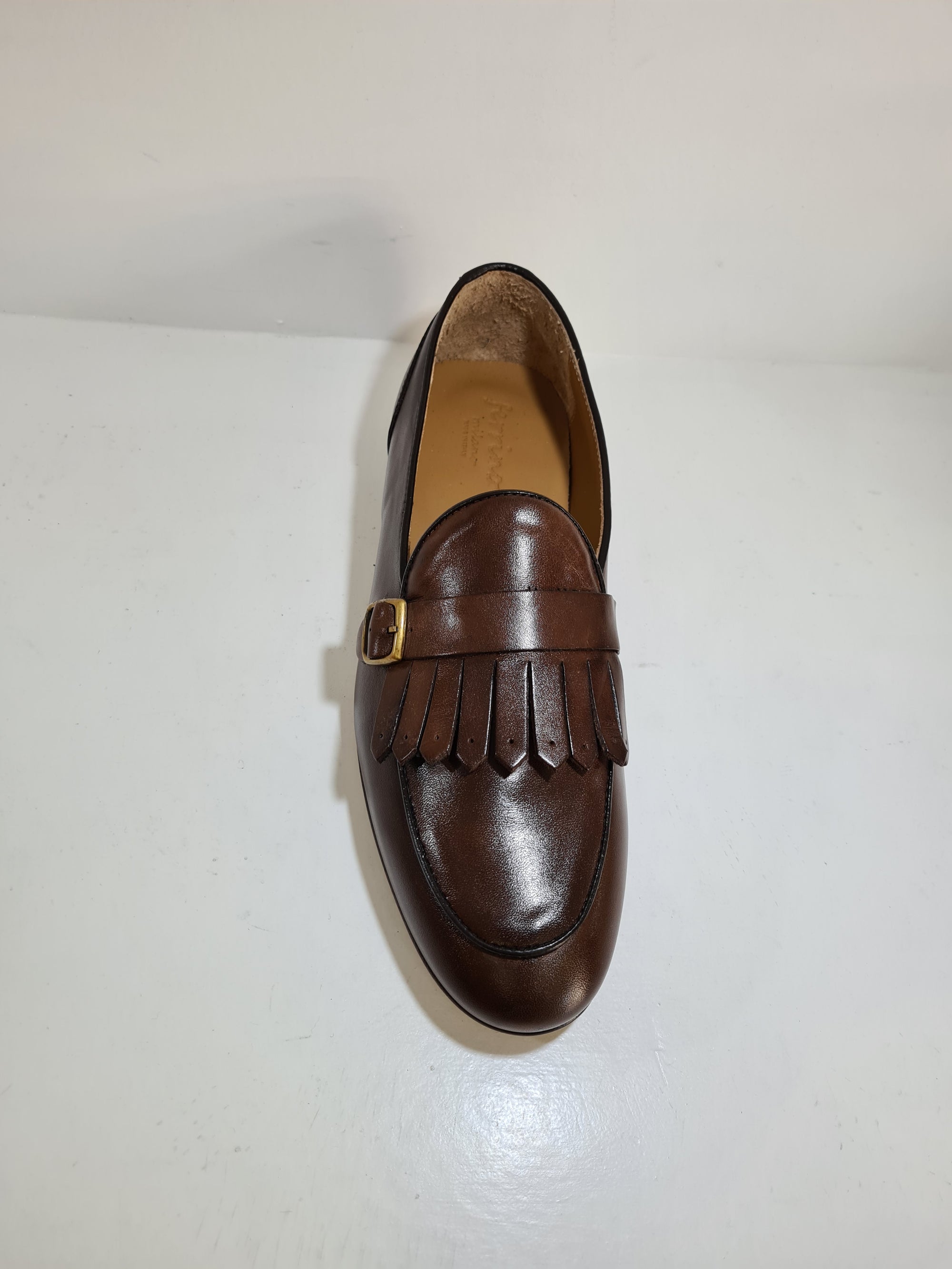 FERRINO Milano - Slippers con frangia e fibbia Pelle Testa di moro