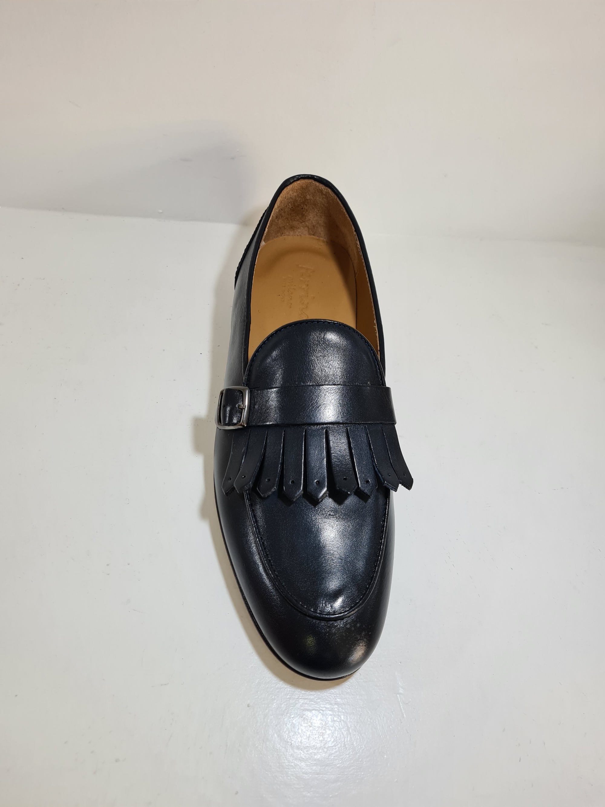 FERRINO Milano - Slippers con fibbia e frangia Pelle Blu