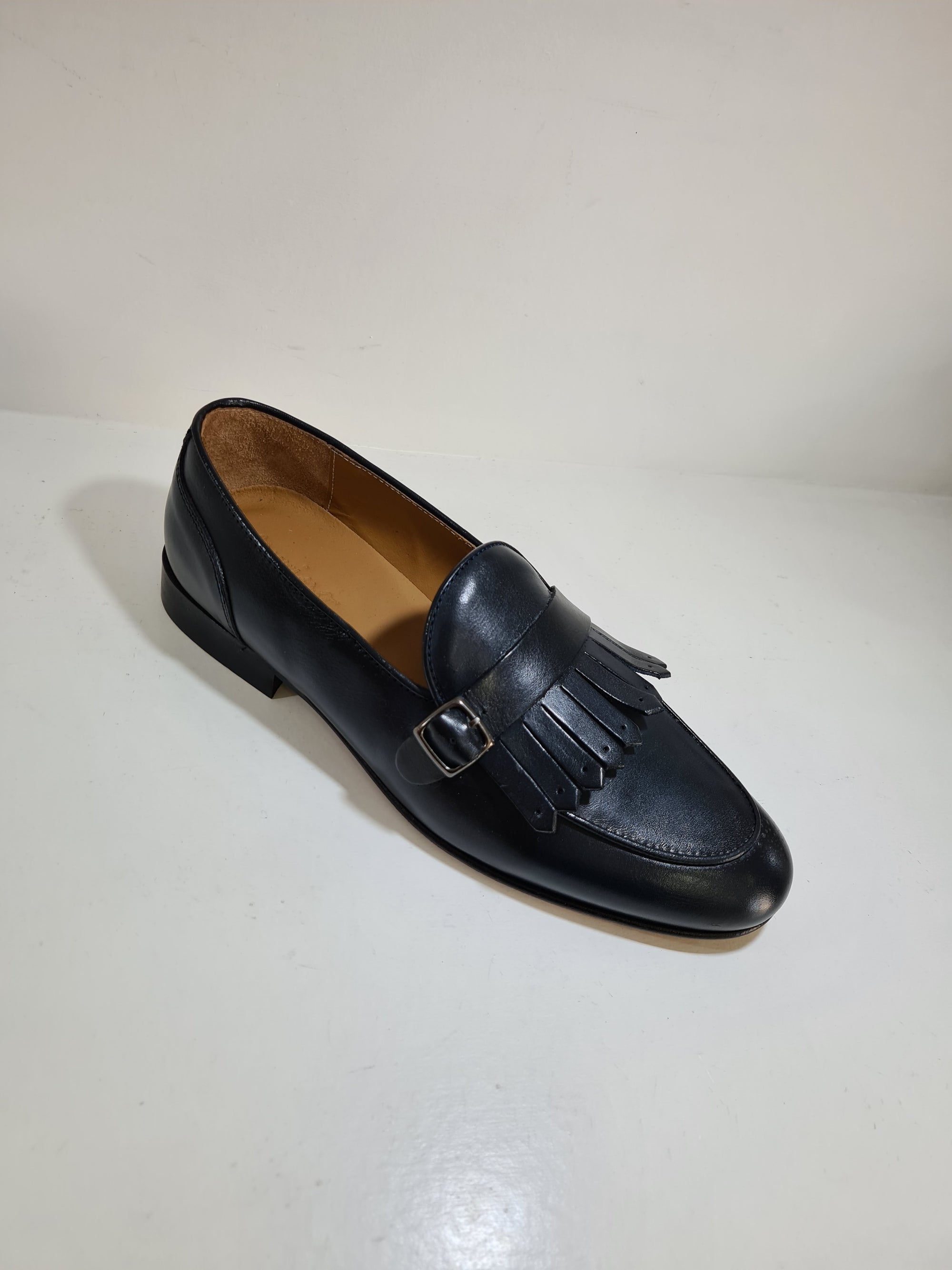 FERRINO Milano - Slippers con fibbia e frangia Pelle Blu