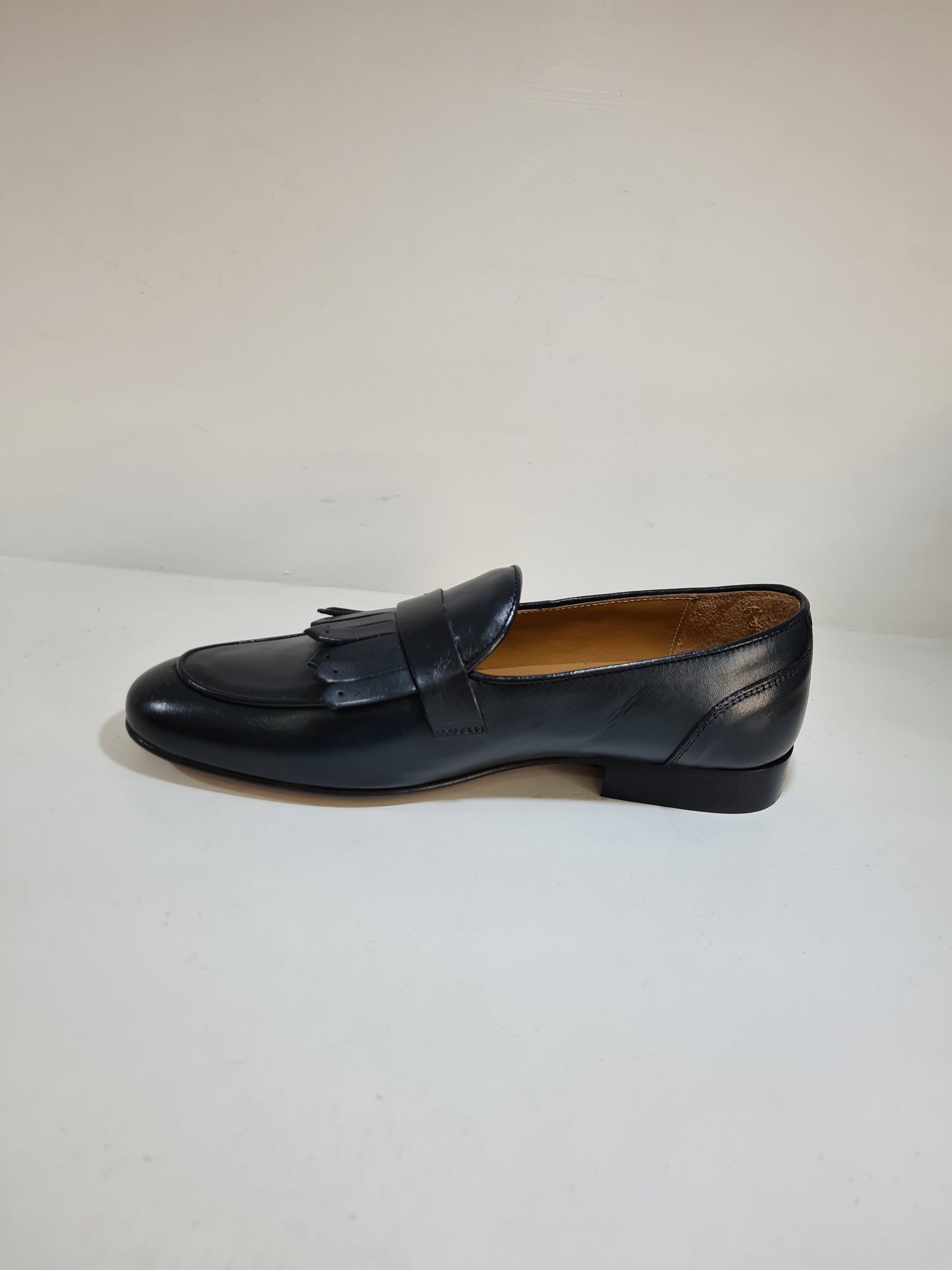 FERRINO Milano - Slippers con fibbia e frangia Pelle Blu