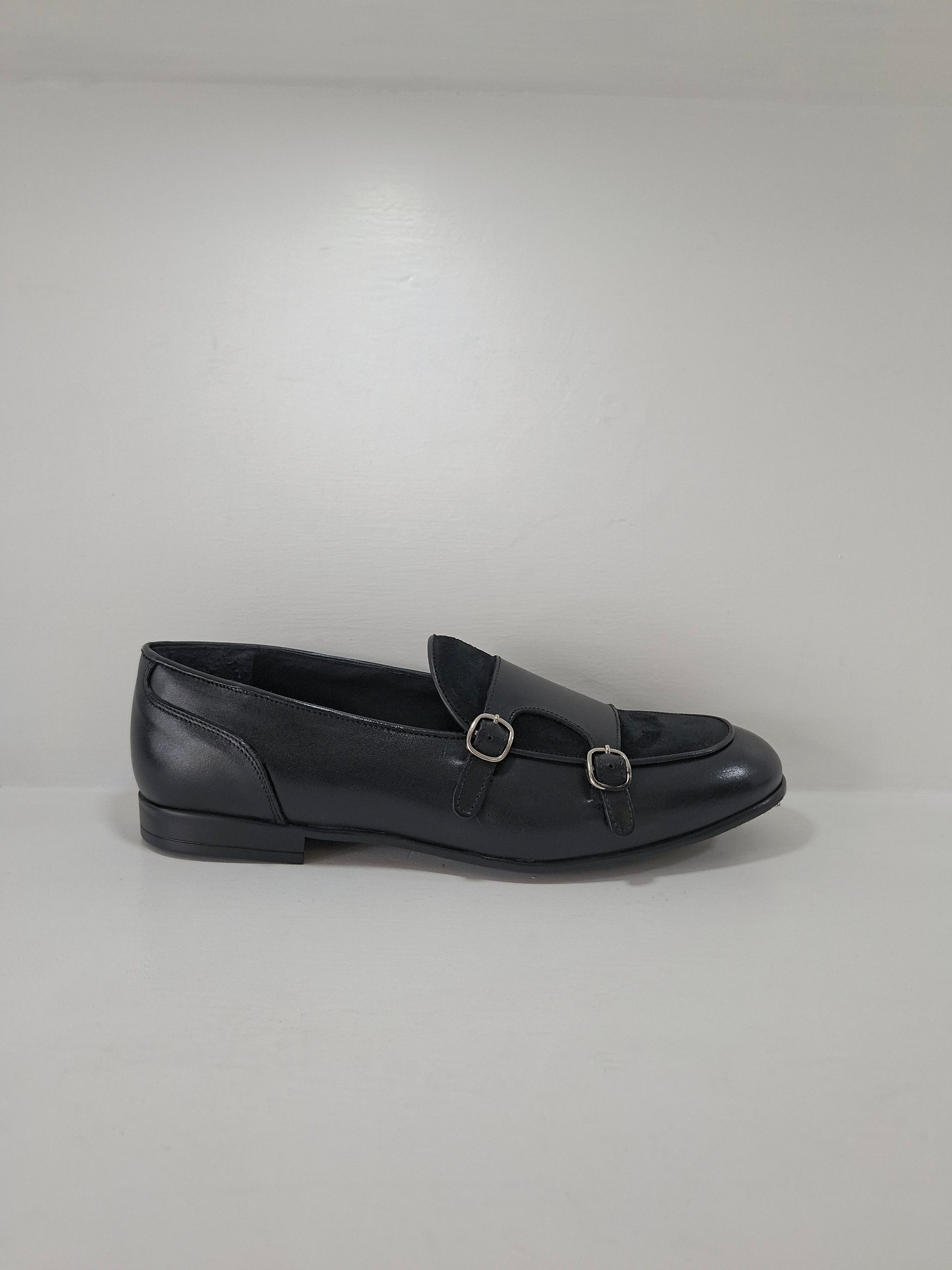 FERRINO Milano - A108 Doppia Fibbia Pelle Nero/ Camoscio Nero
