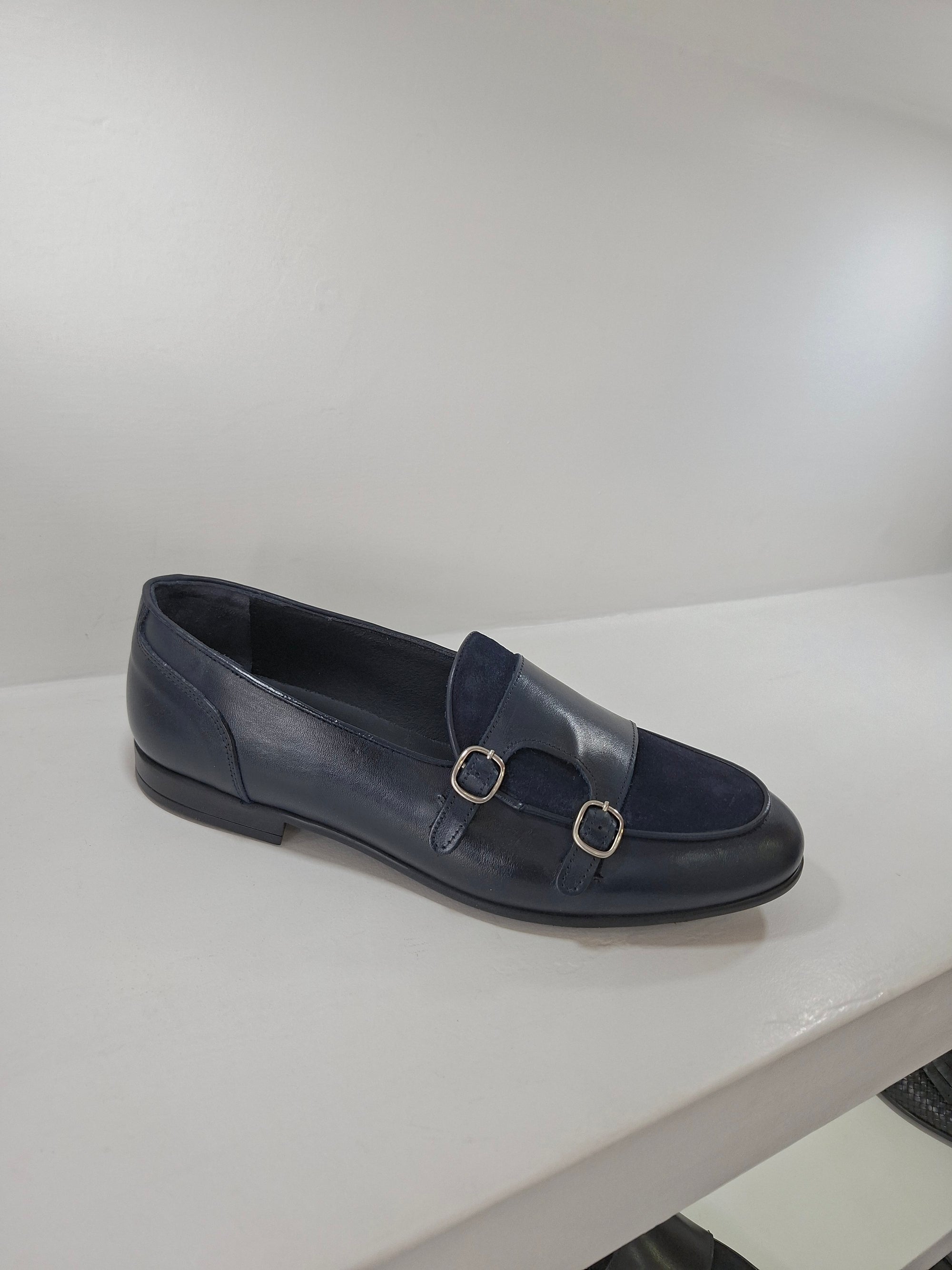 FERRINO Milano - A108 Doppia fibbia Pelle Blu / Camoscio Blu