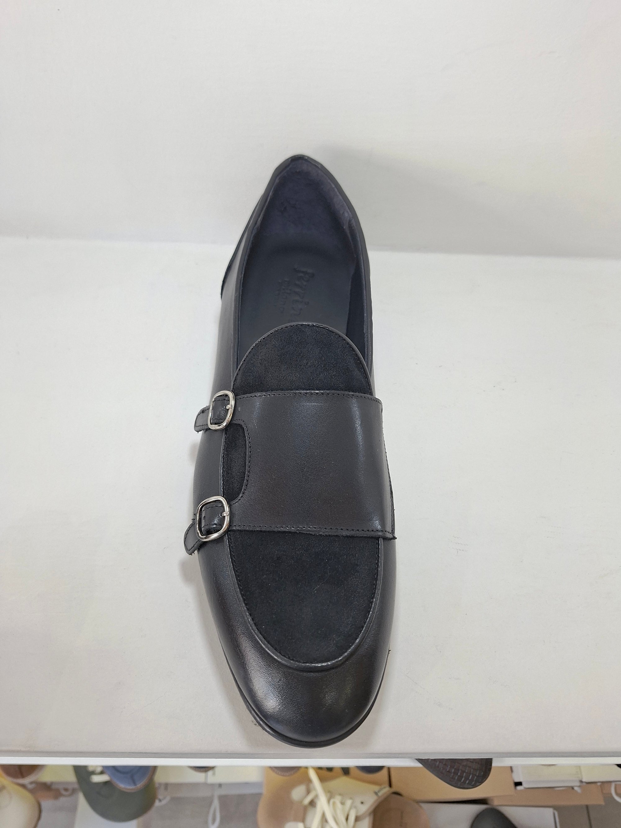 FERRINO Milano - A108 Doppia Fibbia Pelle Nero/ Camoscio Nero