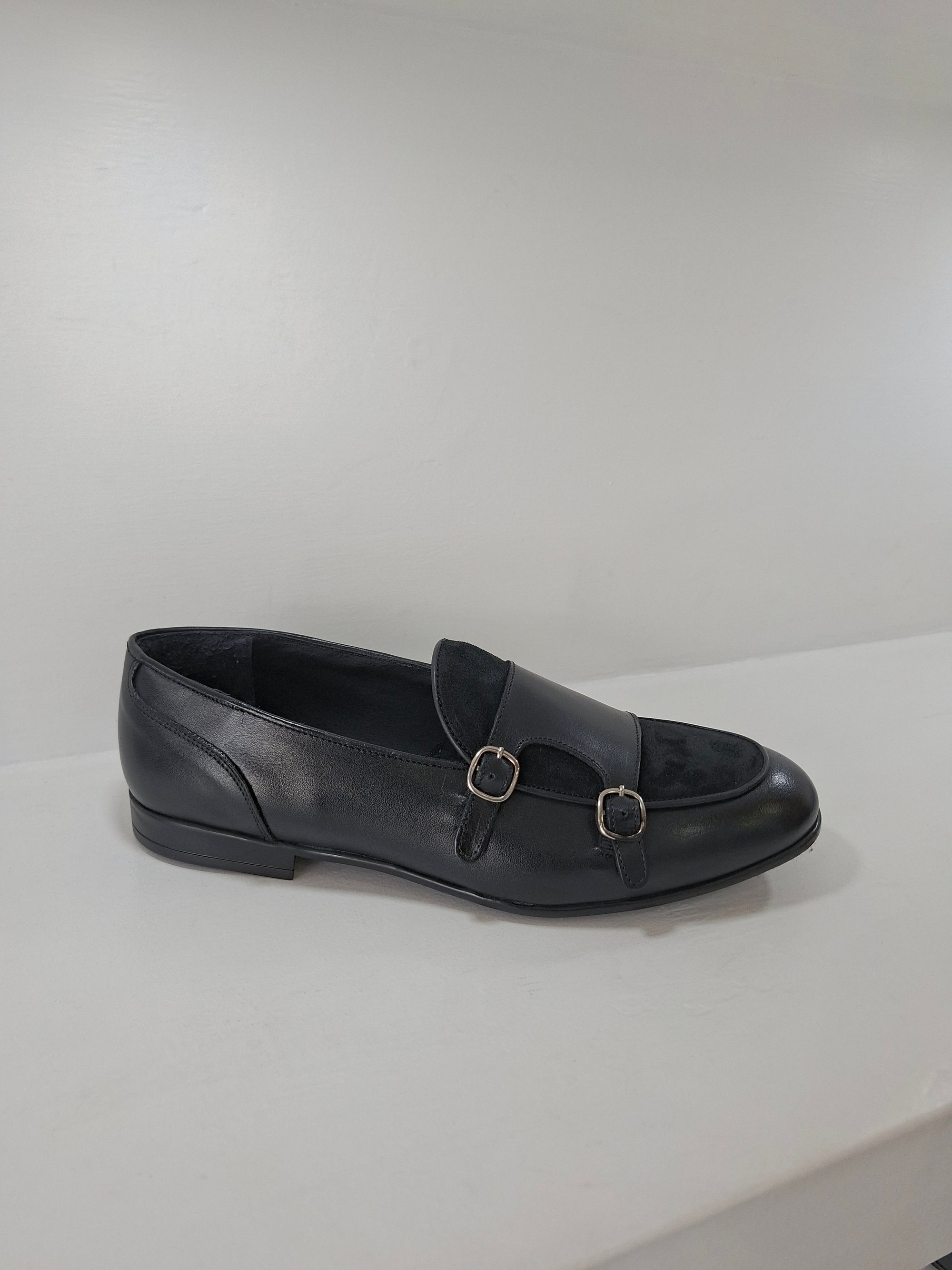 FERRINO Milano - A108 Doppia Fibbia Pelle Nero/ Camoscio Nero