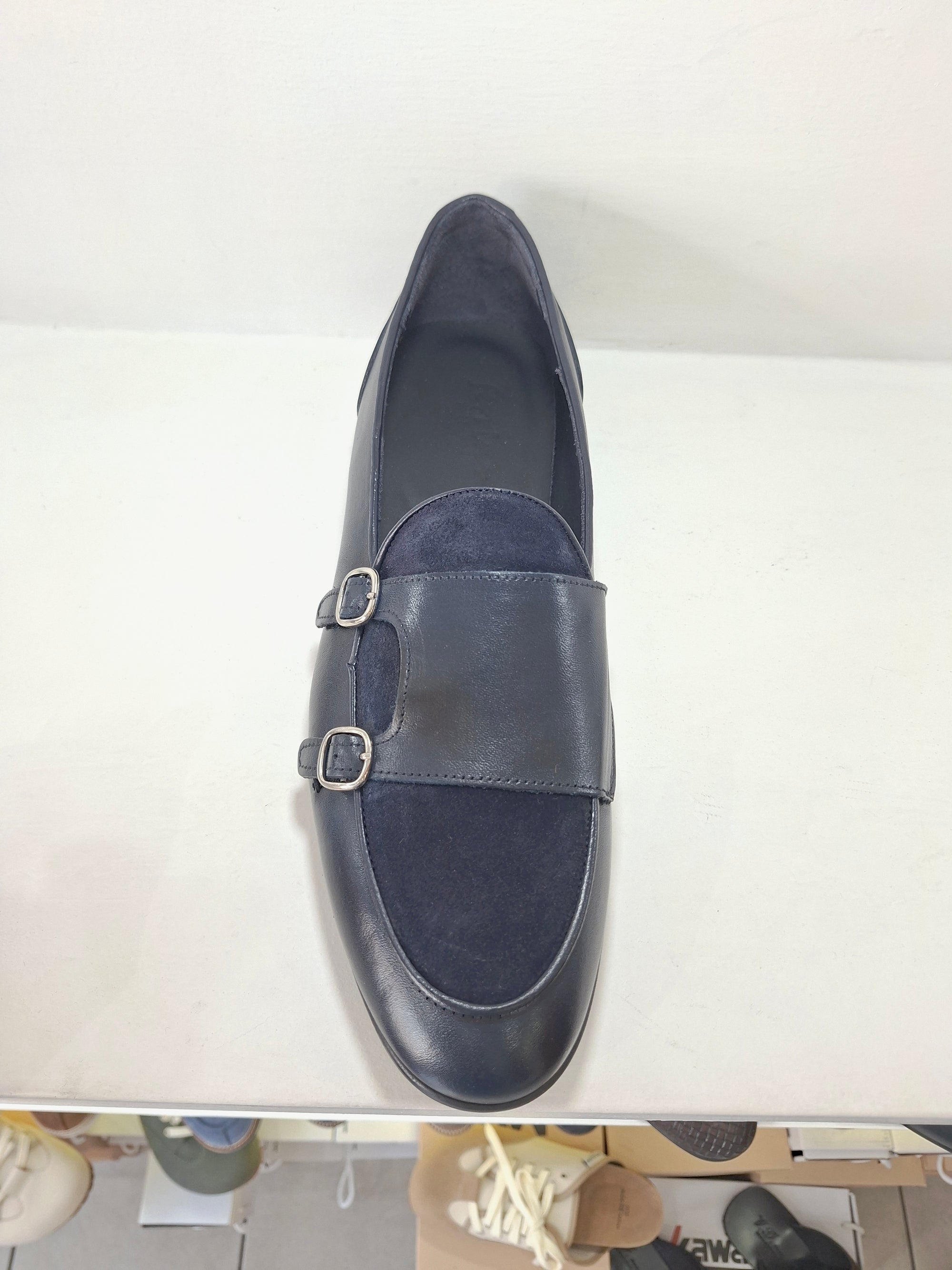 FERRINO Milano - A108 Doppia fibbia Pelle Blu / Camoscio Blu