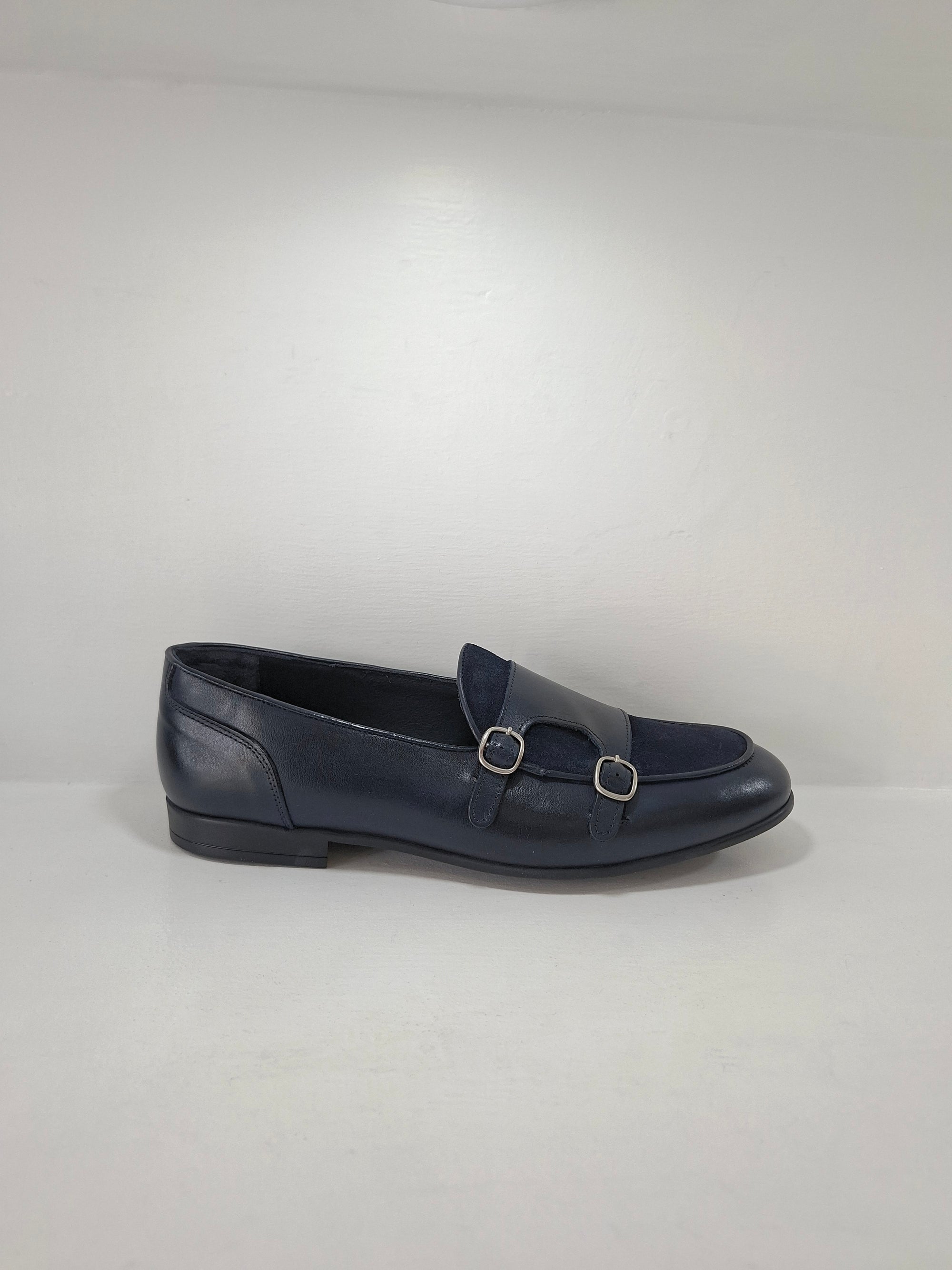FERRINO Milano - A108 Doppia fibbia Pelle Blu / Camoscio Blu